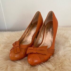 Miss Albright Orange Leather Heels from Anthropologie Sz 7